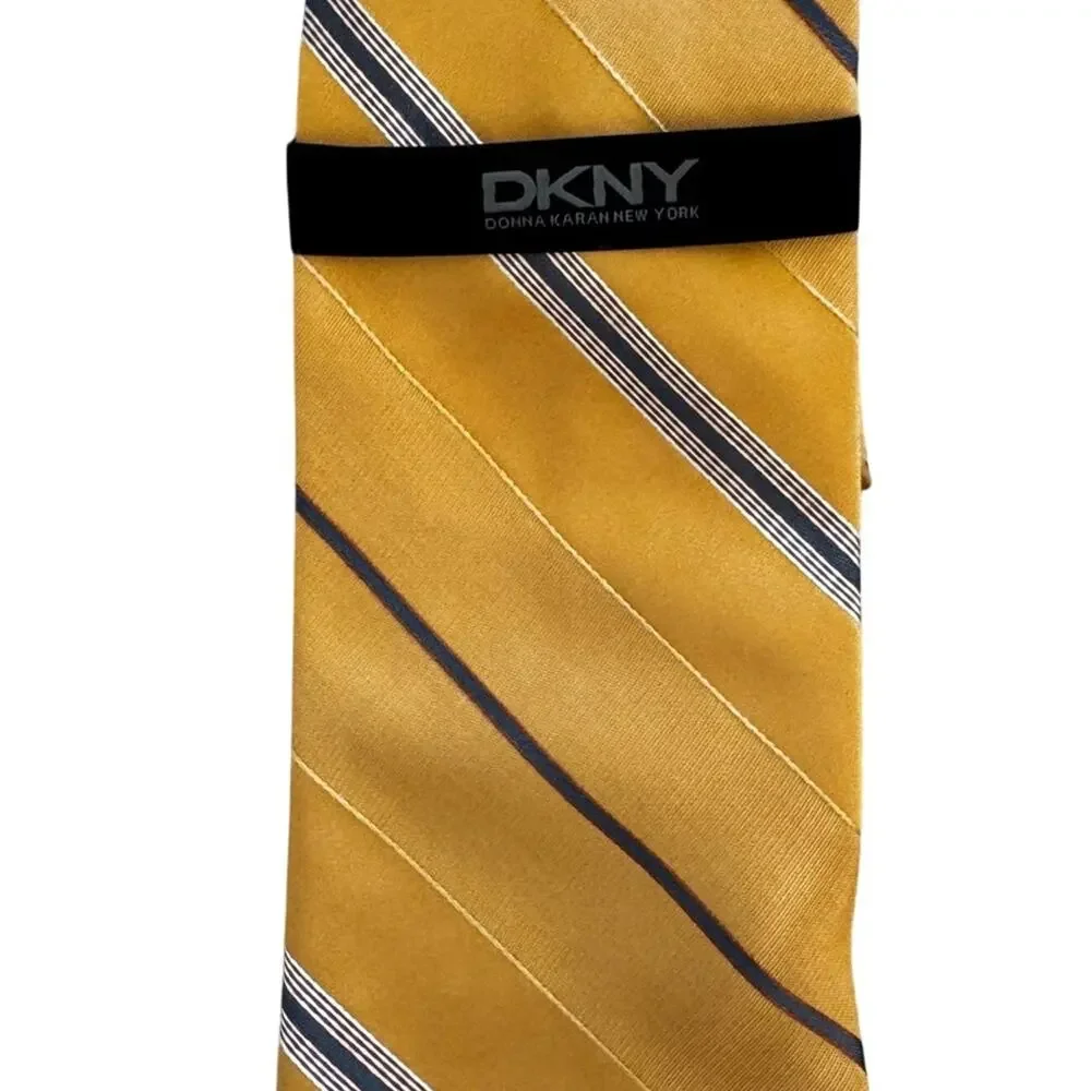 New DKNY Donna Karan Yellow Diagonal Striped Mens Tie Preppy Office